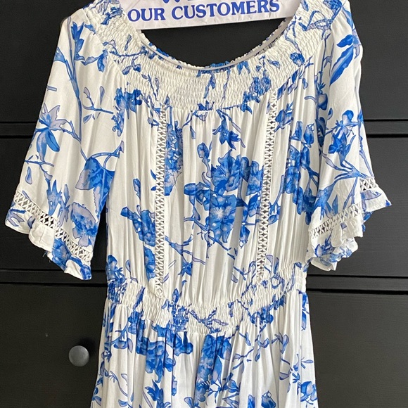 NWT LF Rumor Boutique Blue Floral Romper Dress - Picture 4 of 11